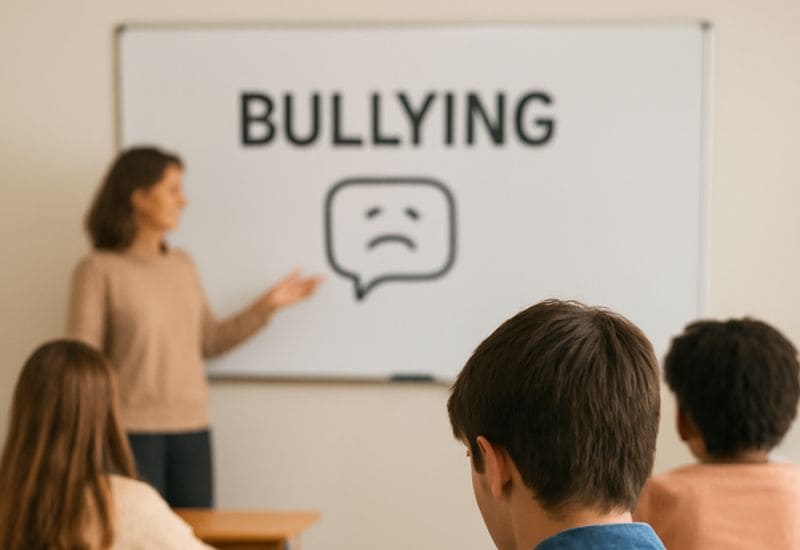 Padres y profesor del Colegio San Gabriel conversando sobre prevención del ciberacoso.