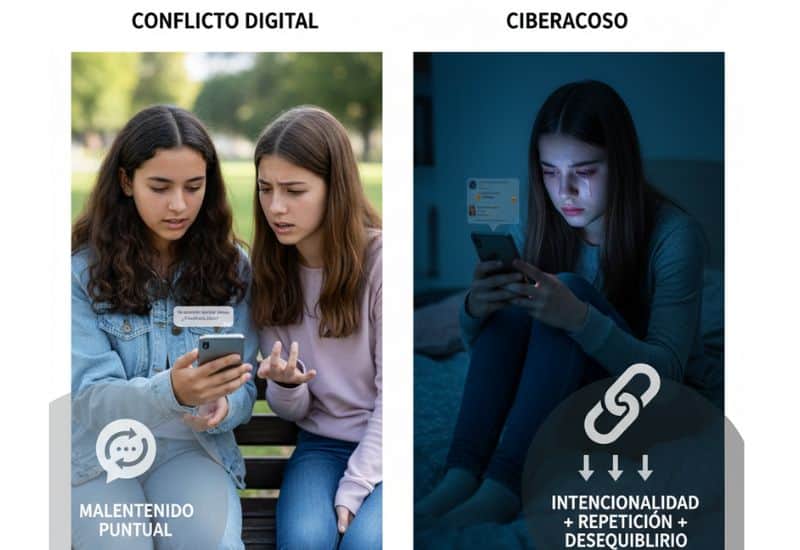 Adolescente preocupado mirando su móvil — ciberacoso en redes sociales.