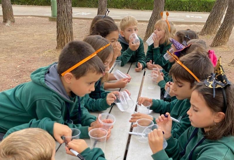 Niños de primaria participando en un reto de matemáticas gamificadas para mejorar el cálculo mental y el pensamiento crítico.