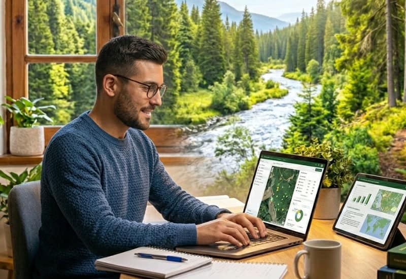Alumno del grado superior en gestión forestal y medio natural online del Colegio San Gabriel conectado a una tutoría personalizada desde su casa.